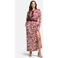 Hot Squash Women's Long Sleeve Maxi Dress with Neck Tie in Burgundy | Size: 8