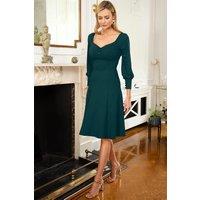 Hot Squash Women's Blouson Sleeved Scuba Fit N Flare Dress in Bottle Green | Size: 12