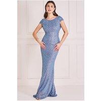 Goddiva Women's Cowl Back Sequin Maxi in Blue | Size: 12