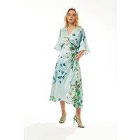Liquorish Women's Mint Green Bird & Floral Wrap Maxi Dress With Lace Details | Size: 10