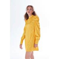 Liquorish Women's Check Jacquard Mini Dress With High Neck & Puff Sleeve Details In Mustard in Yellow | Size: 10