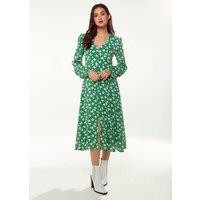 Liquorish Women's Floral & Heart Print Midi Dress In Green | Size: 8