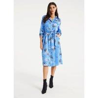 Liquorish Women's Floral Print Shirt Dress In Light Blue | Size: 14