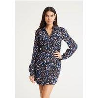 Liquorish Women's Painterly Print Mini Wrap Dress In Black & Multicolour | Size: 16