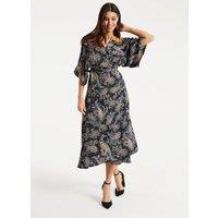 Liquorish Women's Floral Print Maxi Wrap Dress With Orange Lace Details | Size: 10