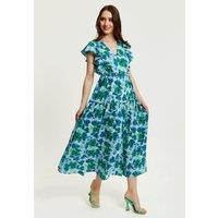 Liquorish Women's Floral Maxi Wrap Dress In Green & Blue | Size: 10