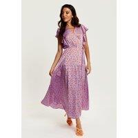 Liquorish Women's Cheetah Print Maxi Wrap Dress In Lilac & Orange in Purple | Size: 14