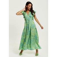 Liquorish Women's Animal Print Maxi Wrap Dress In Sage in Green | Size: 10