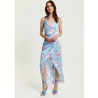 Liquorish Women's Floral Print Maxi Wrap Dress In Blue | Size: 14