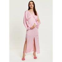 Liquorish Women's Light Pink Maxi Dress With Sleeve Slits | Size: 8