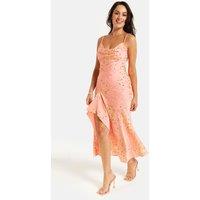 Liquorish Women's Cowl Neck Abstract Animal Print Dress in Peach in Pink | Size: 8