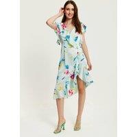 Liquorish Women's Floral Print Midi Wrap Dress in Mint Green | Size: 14