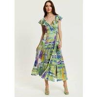 Liquorish Women's Abstract Print Maxi Wrap Dress In Sage & Purple in Green | Size: 10