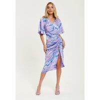 Liquorish Women's Midi Wrap Dress With Abstract Zebra Print in Lilac | Size: 14