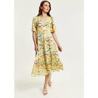 Liquorish Women's Abstract Zebra Print Midi Dress In Yellow With Kimono Sleeves | Size: 8