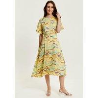 Liquorish Women's Midi Abstract Zebra Print Dress With Mesh Detail In Yellow | Size: 8