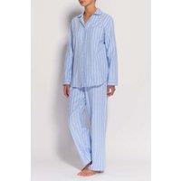 British Boxers Women's 'Westwood' Blue Stripe Brushed Cotton Pyjama Set in Light Blue | Size: Small