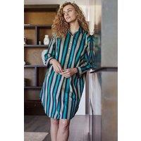 British Boxers Women's "Jade Regimental" Cotton Satin Stripe Nightshirt in Navy | Size: Small