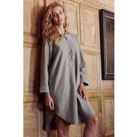 British Boxers Women's 'Whitby Jet' Herringbone Brushed Cotton Nightshirt in Dark Grey | Size: Large