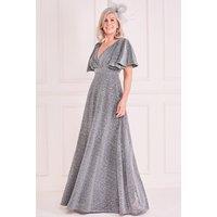 Goddiva Women's Deep V Neck Sequin Embroidered Maxi Dress in Silver | Size: 8