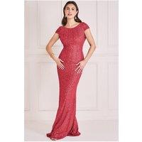 Goddiva Women's Cowl Back Sequin Maxi in Wine | Size: 16
