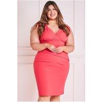 Goddiva Women's Bardot Pleated Midi Dress in Coral | Size: 24