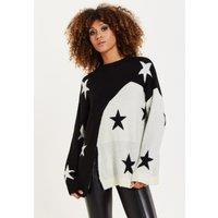House of Holland Women's Monochrome Slit Detail Star Jumper in Black | Size: Medium