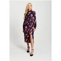 Liquorish Women's Abstract Ikat Print Midi Lace Up Dress In Black & Pink | Size: 10