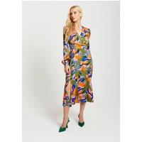 Liquorish Women's Abstract Leaf Print Midi Dress In Olive | Size: 14