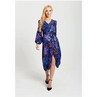 Liquorish Women's Vivid Zebra Print Button Up Midi Dress in Blue | Size: 12
