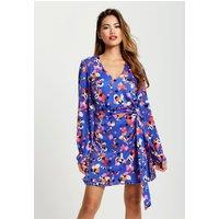 Liquorish Women's Multicolour Abstract Dot Print Mini Wrap Dress in Blue | Size: 16