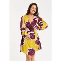 Liquorish Women's Geometric Floral Print Mini Wrap Dress in Burgundy | Size: 14