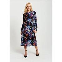 Liquorish Women's Speckle Floral Print Midi Dress in Black | Size: 8