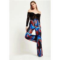 Abstract Print Trouser In Black, Red And Blue