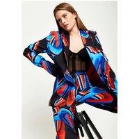 House of Holland Women's Abstract Print Blazer In Black, Red & Blue | Size: 8