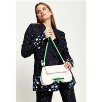 Saddle Bag White And Neon Green With Quilted Logo