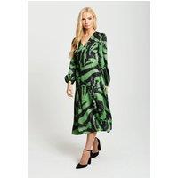 Liquorish Women's Zebra Print Midi Dress In Green & Black | Size: 14