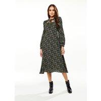 Liquorish Women's Black Floral Print Midi Dress With Lurex & Neck Detail | Size: 14