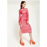 Pink Flame Clashing Colours Midi Dress With Cut Out Details