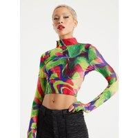 House of Holland Women's Abstract Multicolour Print Crop Top | Size: 10