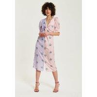 Liquorish Women's Lilac & Pink Floral Knot Front Midi Dress With Short Sleeves | Size: 8