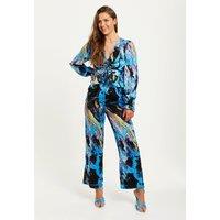 Multicolour Abstract Print Jumpsuit With Ruched Front And Long Sleeves