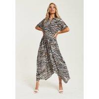 Liquorish Women's Brown Zebra Print Midi Dress | Size: 10