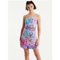 Heart Printed Jersey Mini Dress With Cut Out Details in Pink
