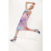 Heart Print Midi Dress With A Waist And Back Knotted Cut Out And Tied Neck