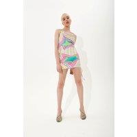 Star Print Mini Dress with Adjustable Ruched Sides