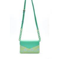 Cross Body Bag In Mint And Pistachio With A Logo Print And Chain Detail Strap
