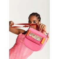 Pink and Orange Crossbody Bag With Logo Printed Acrylic Front