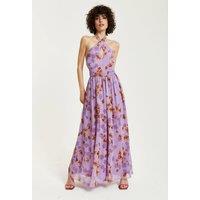 Liquorish Women's Purple Floral Halter Neck Dress | Size: 16