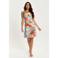 Multicolour Floral Print One Shoulder Mini Dress